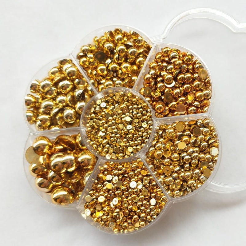 Chenkou Craft 3000PCS 7 Sizes (2.5/3/4/5/6/8/10mm) 1 Box Gold Round Flatback Imitation Half Pearls Bead Loose Beads Gem (Gold Half Ball) - Image 3